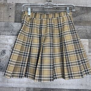 Nine West Plaid Pleated Skirt XS Tan Brown Preppy Style